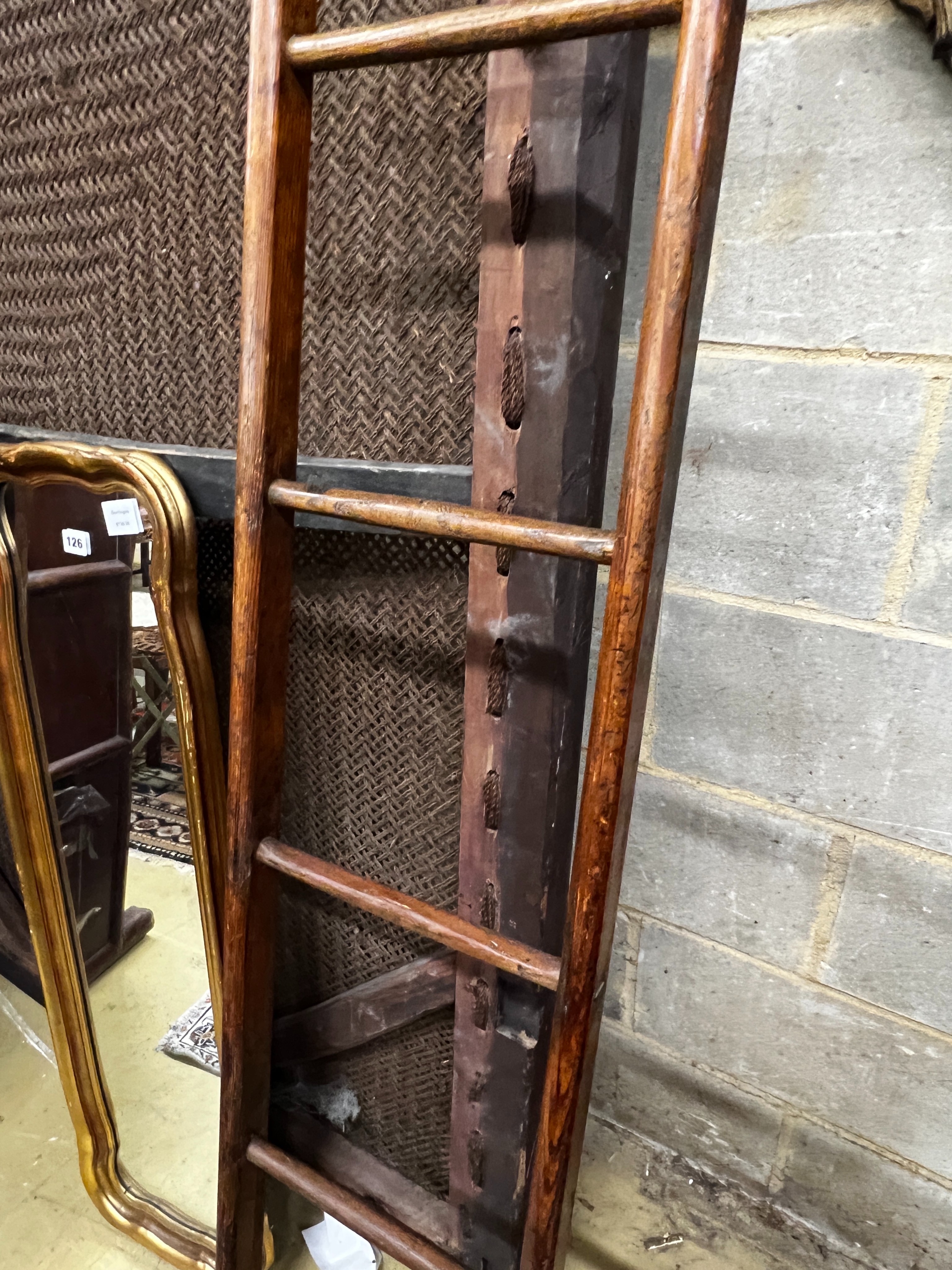 A 19th century provincial pine library ladder, height 184cm